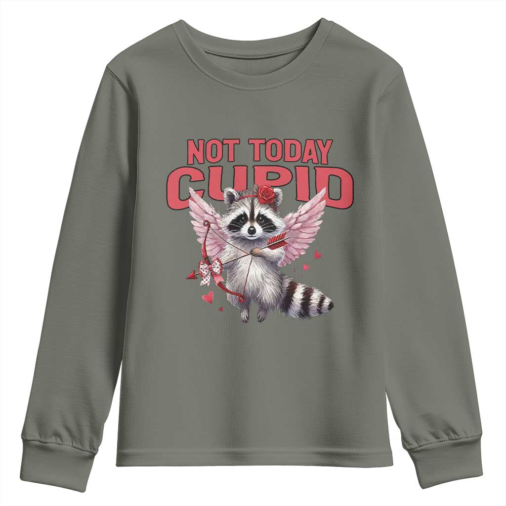 Funny Raccoon Cupid Anti Valentine Youth Sweatshirt Not Today Cupid
