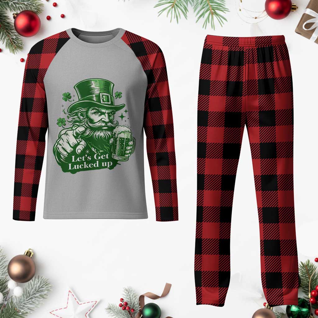 Lets Get Lucked Up Plaid Pajama Set St Patricks Day Party Humor