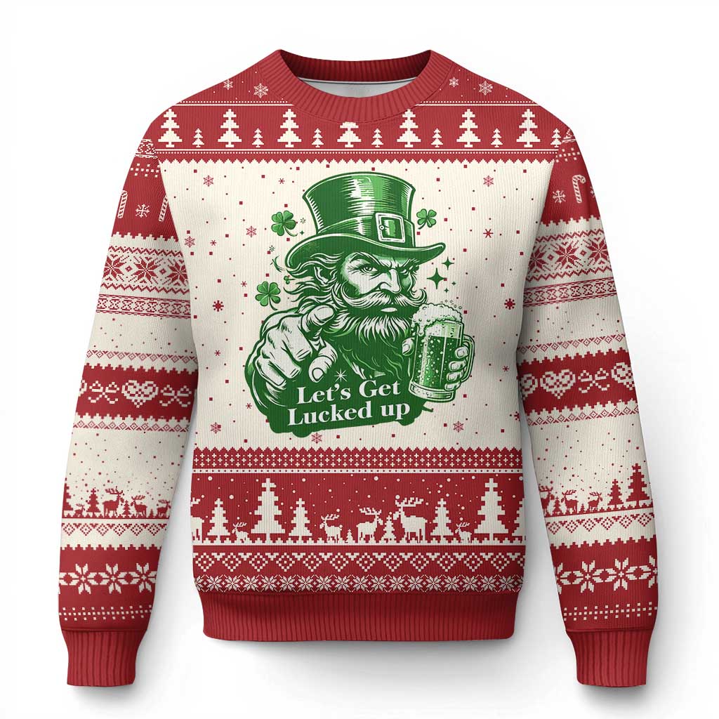 Lets Get Lucked Up Ugly Christmas Sweater St Patricks Day Party Humor