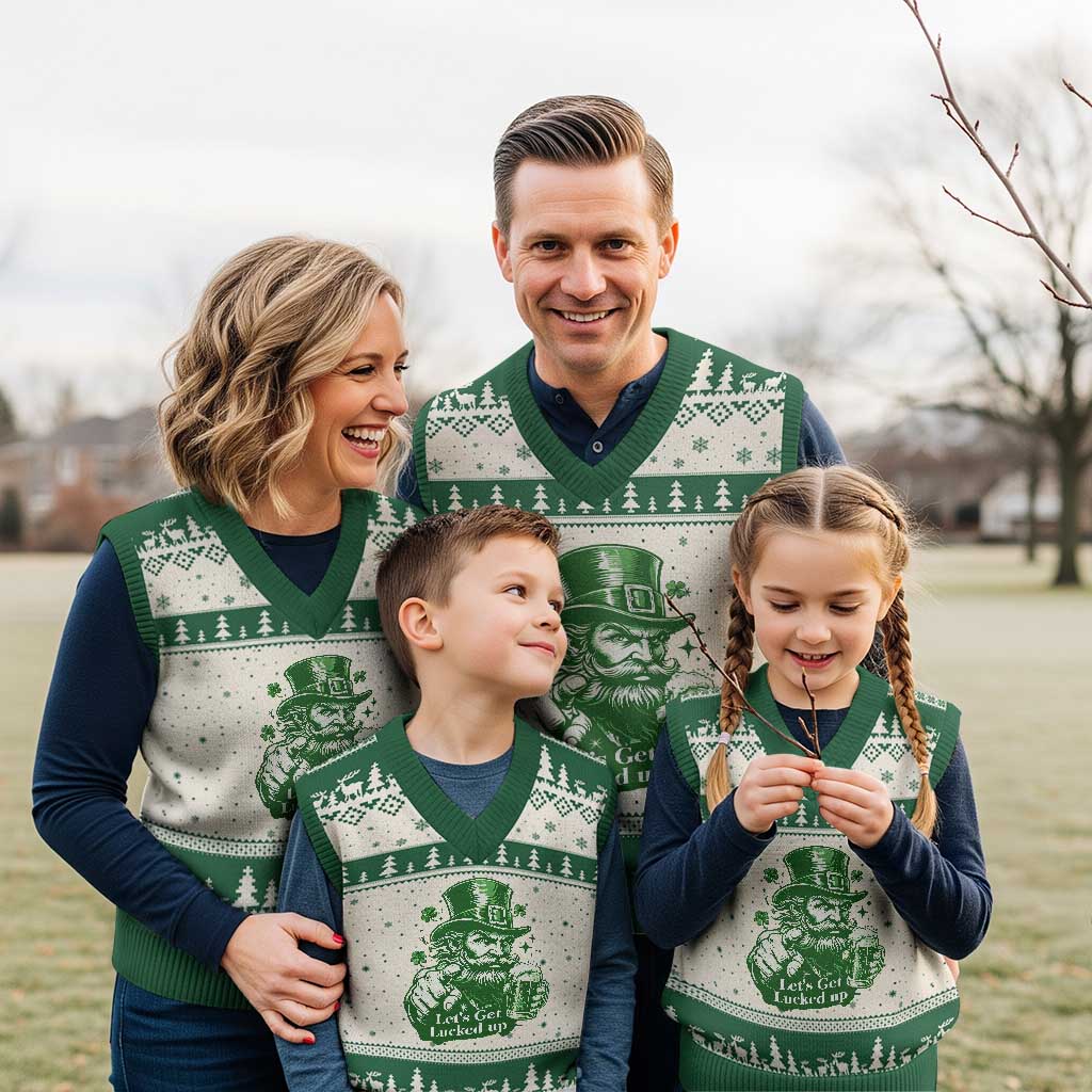 Lets Get Lucked Up V-Neck Knit Sweater Vest St Patricks Day Party Humor