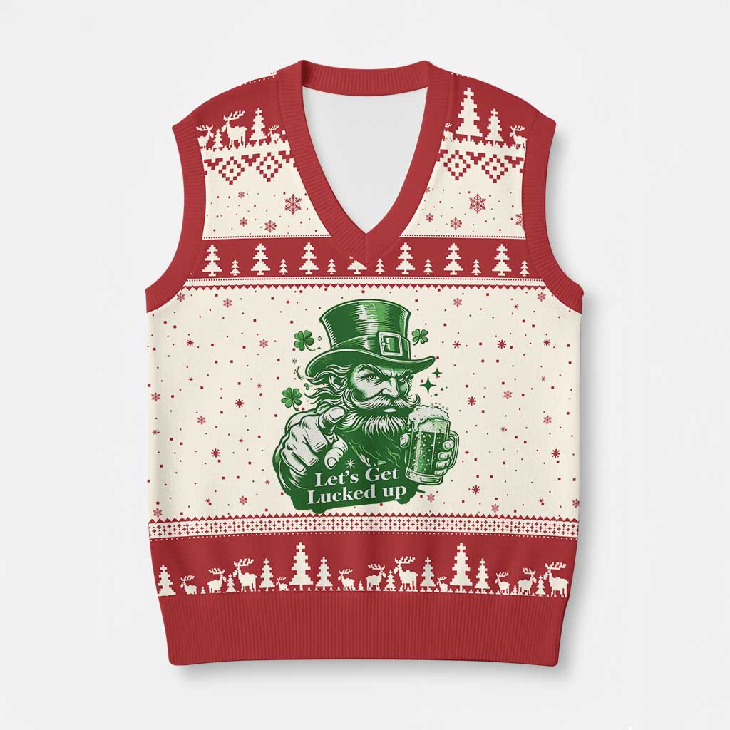 Lets Get Lucked Up V-Neck Knit Sweater Vest St Patricks Day Party Humor