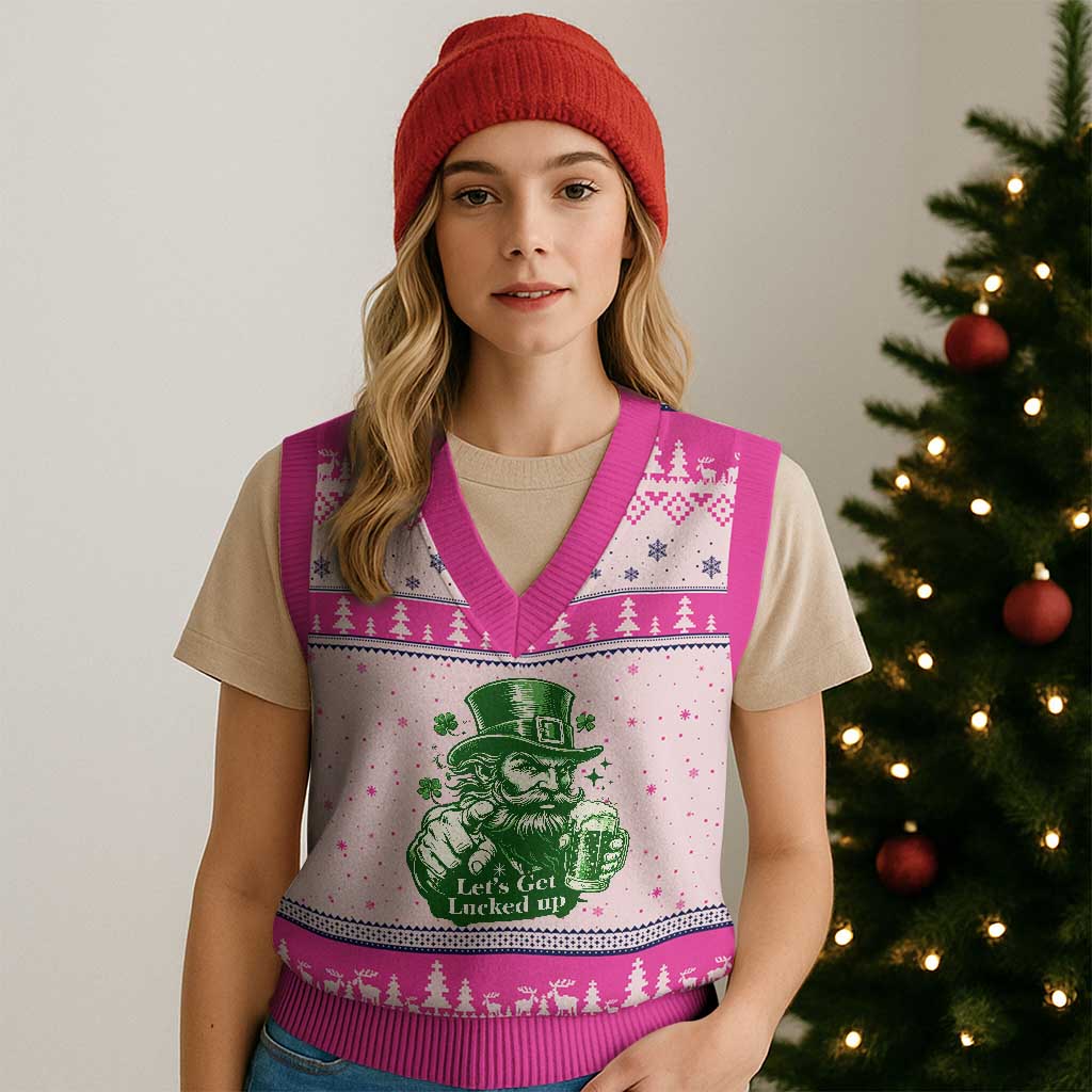Lets Get Lucked Up V-Neck Knit Sweater Vest St Patricks Day Party Humor