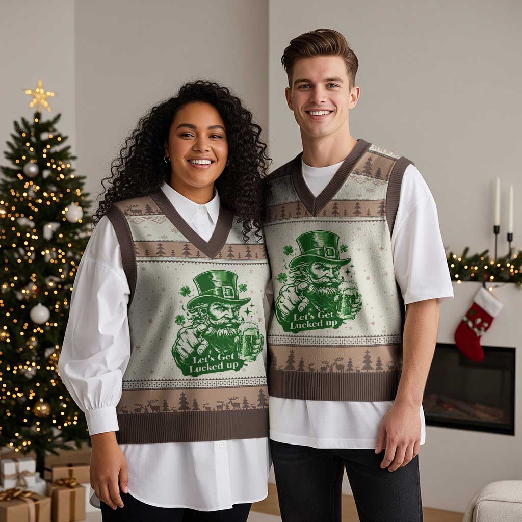 Lets Get Lucked Up V-Neck Knit Sweater Vest St Patricks Day Party Humor