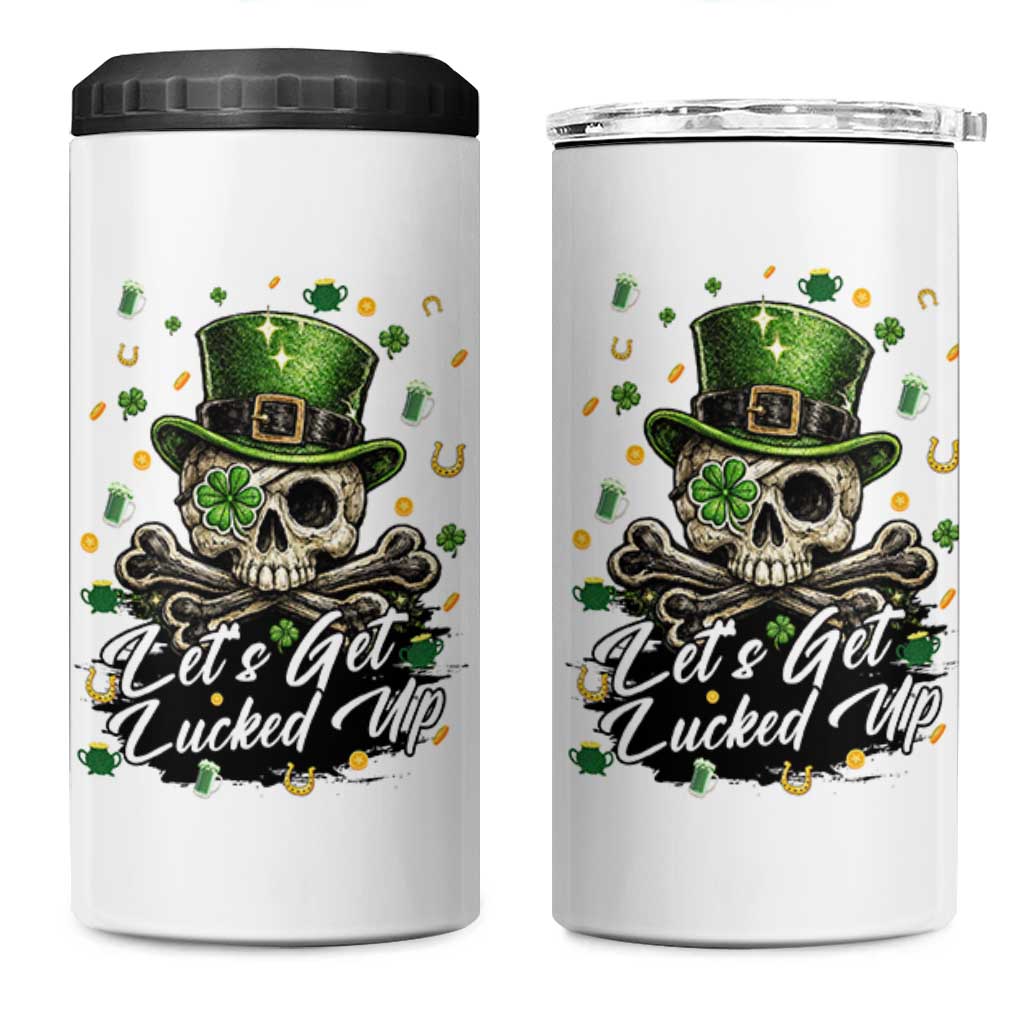 Lets Get Lucked Up 4 in 1 Can Cooler Tumbler Lucky Skeleton St Patricks Day