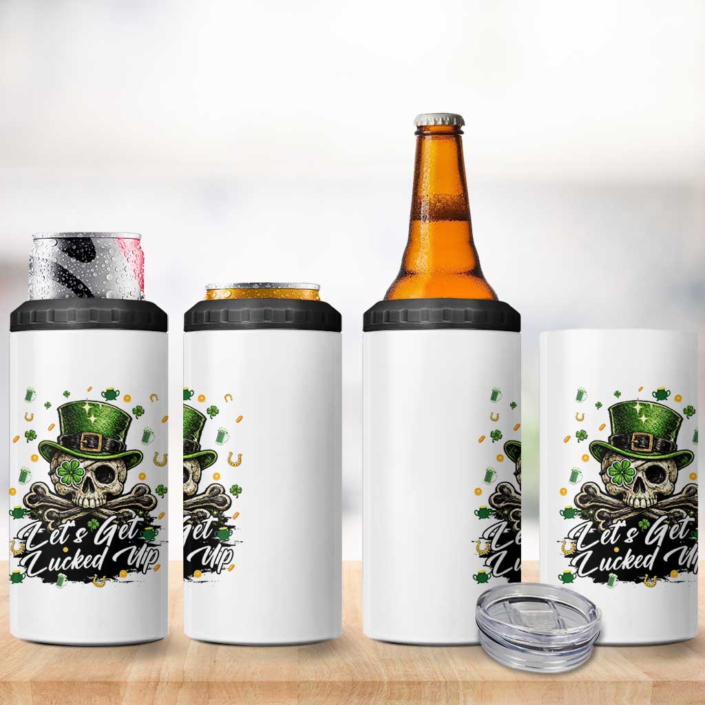 Lets Get Lucked Up 4 in 1 Can Cooler Tumbler Lucky Skeleton St Patricks Day