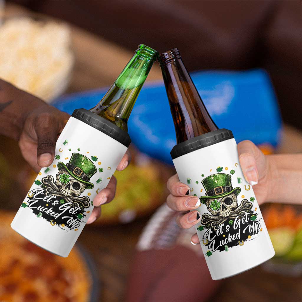 Lets Get Lucked Up 4 in 1 Can Cooler Tumbler Lucky Skeleton St Patricks Day