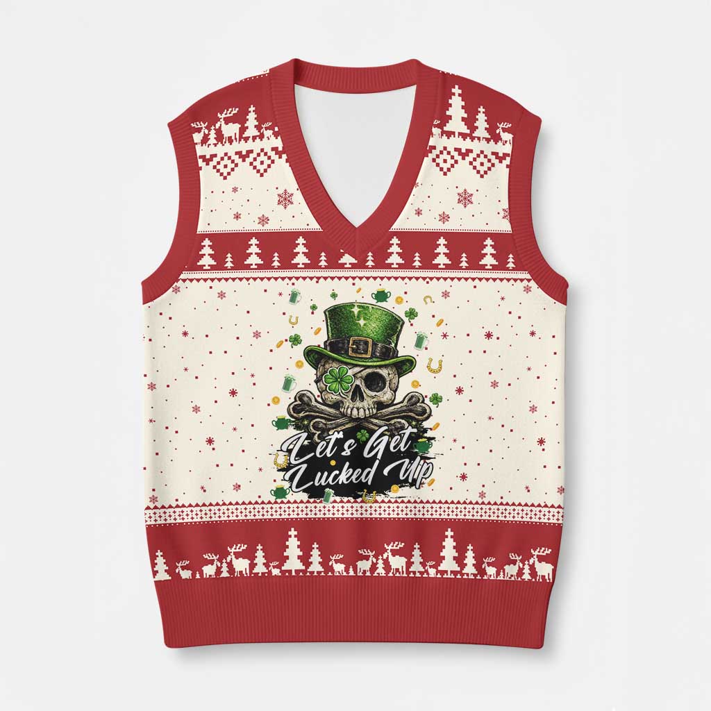 Lets Get Lucked Up V-Neck Knit Sweater Vest Lucky Skeleton St Patricks Day