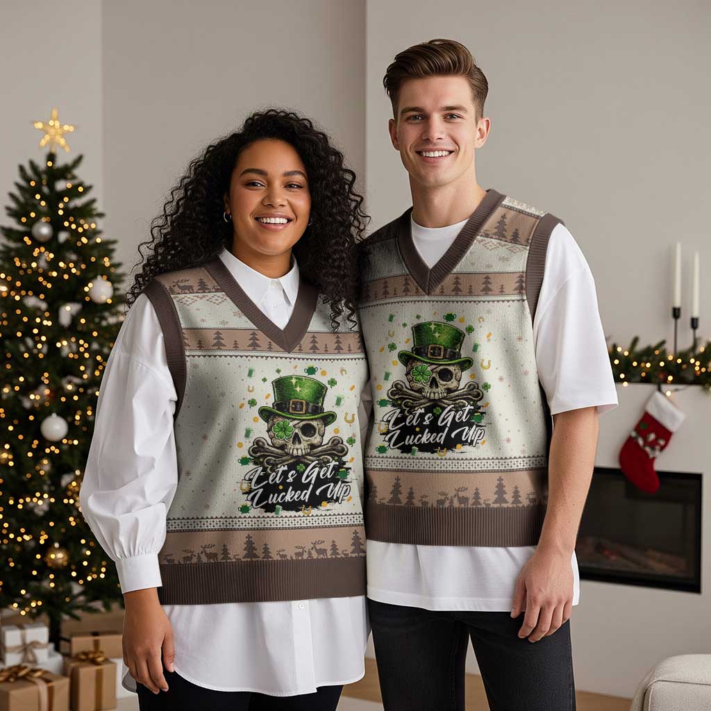 Lets Get Lucked Up V-Neck Knit Sweater Vest Lucky Skeleton St Patricks Day
