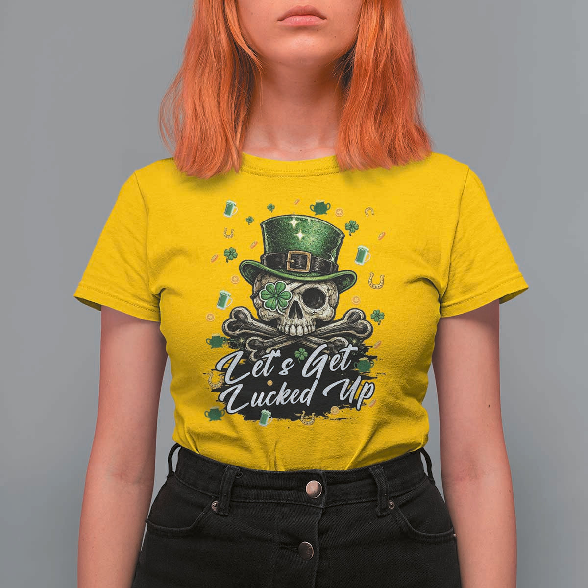 Lets Get Lucked Up T Shirt For Women Lucky Skeleton St Patricks Day