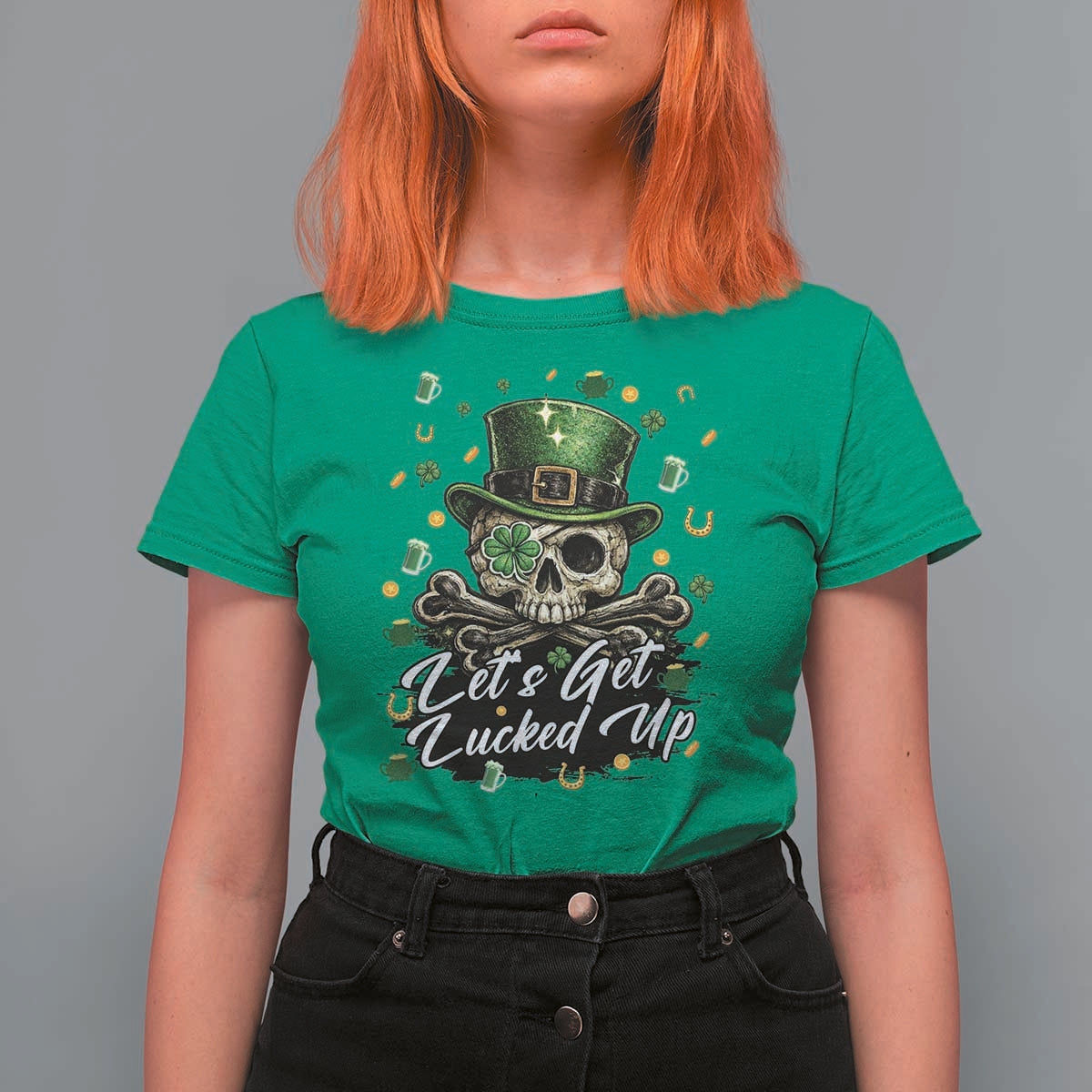 Lets Get Lucked Up T Shirt For Women Lucky Skeleton St Patricks Day