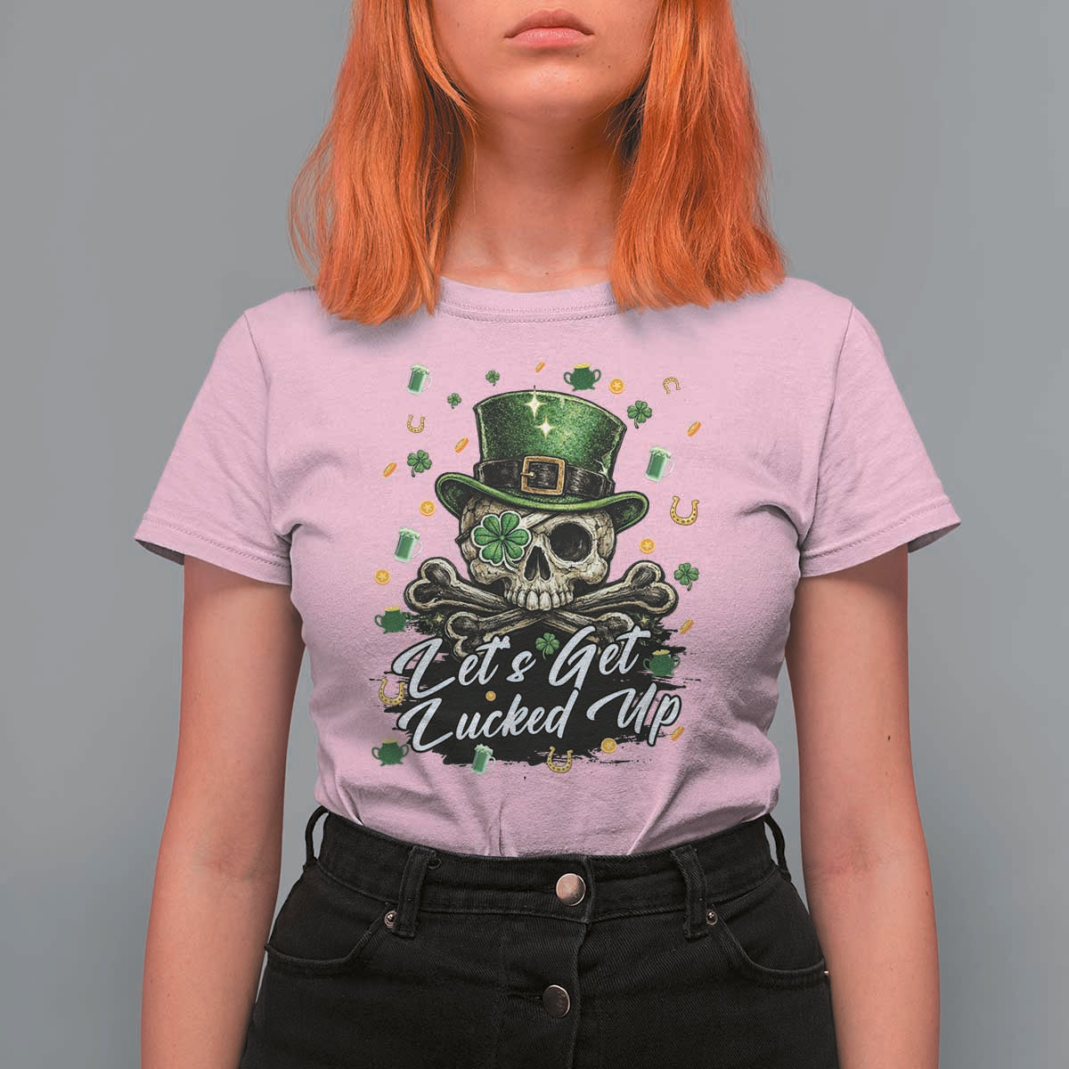 Lets Get Lucked Up T Shirt For Women Lucky Skeleton St Patricks Day