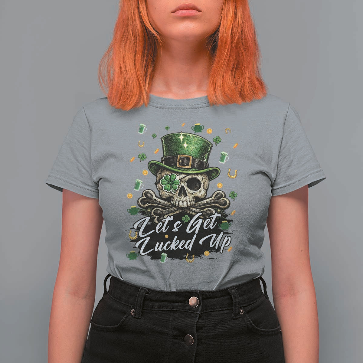 Lets Get Lucked Up T Shirt For Women Lucky Skeleton St Patricks Day