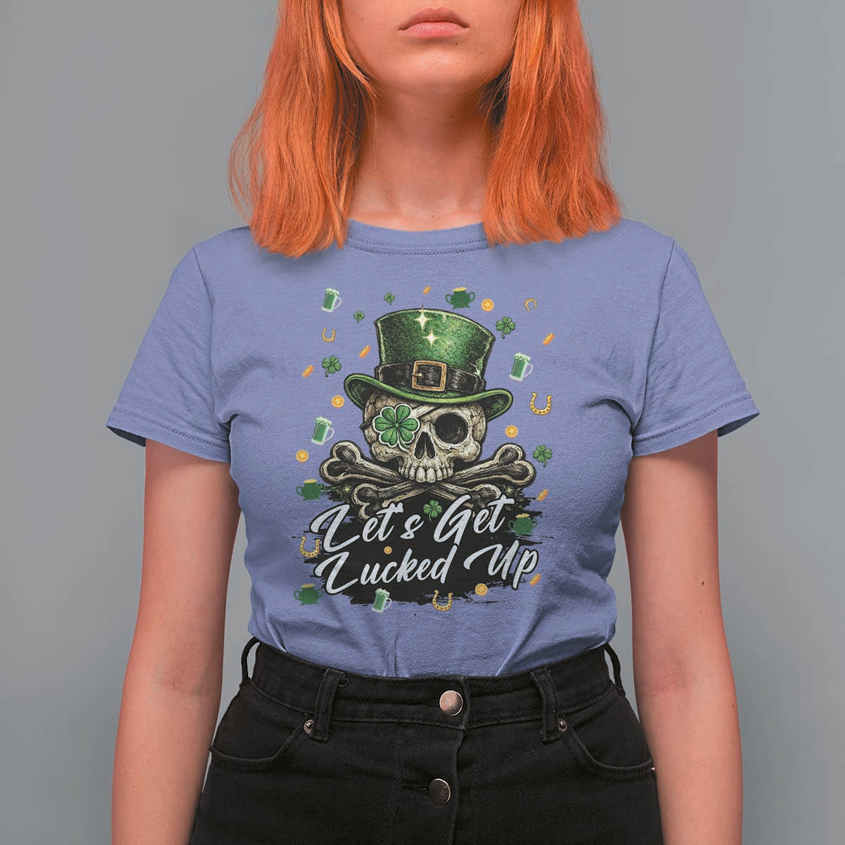 Lets Get Lucked Up T Shirt For Women Lucky Skeleton St Patricks Day