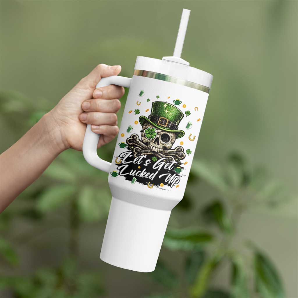 Lets Get Lucked Up Tumbler With Handle Lucky Skeleton St Patricks Day