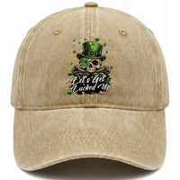 Lets Get Lucked Up Washed Cotton Baseball Cap Lucky Skeleton St Patricks Day