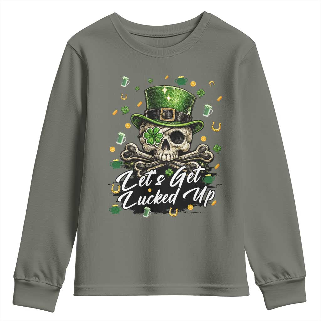 Lets Get Lucked Up Youth Sweatshirt Lucky Skeleton St Patricks Day