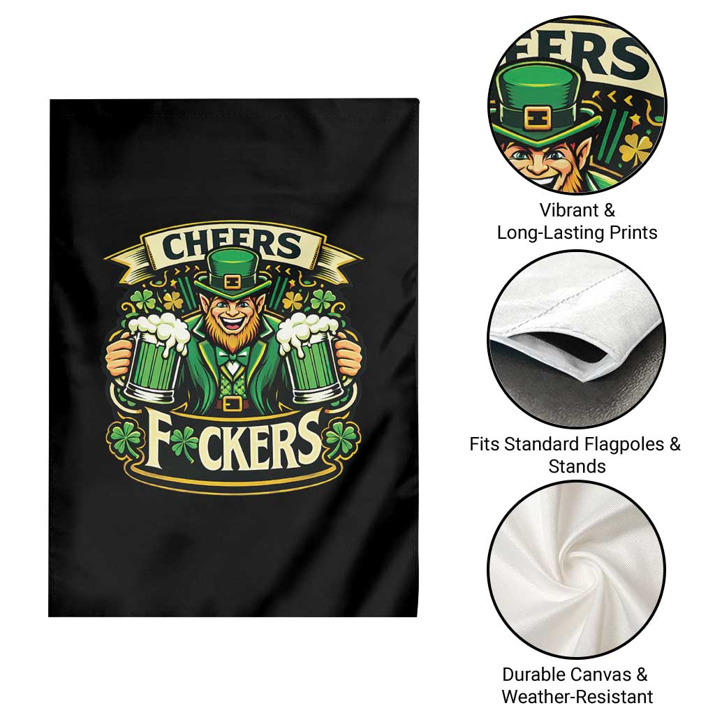 Cheers Fckers Garden Flag Funny Leprechaun St Patricks Day Party