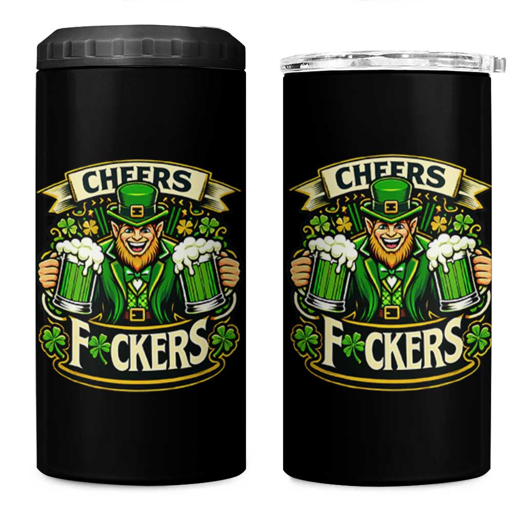 Cheers Fckers 4 in 1 Can Cooler Tumbler Funny Leprechaun St Patricks Day Party