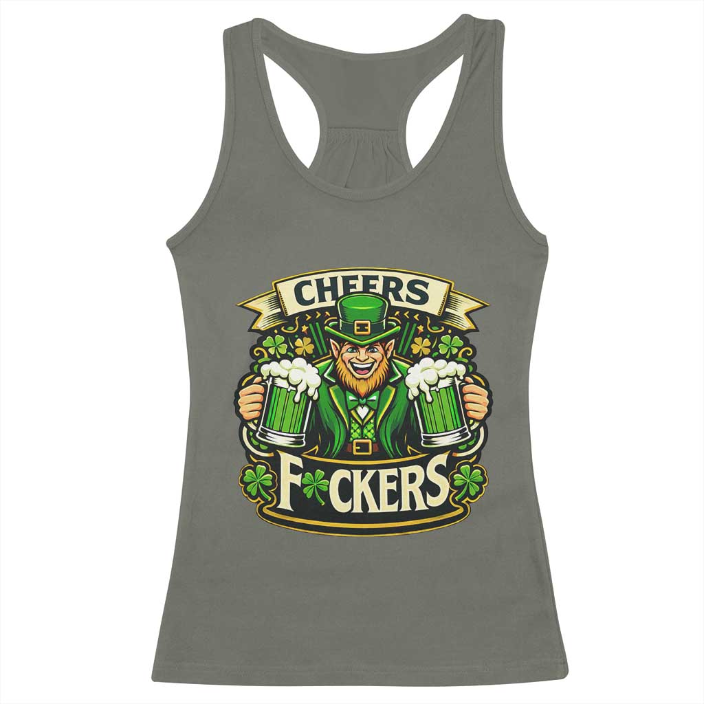 Cheers Fckers Racerback Tank Top Funny Leprechaun St Patricks Day Party