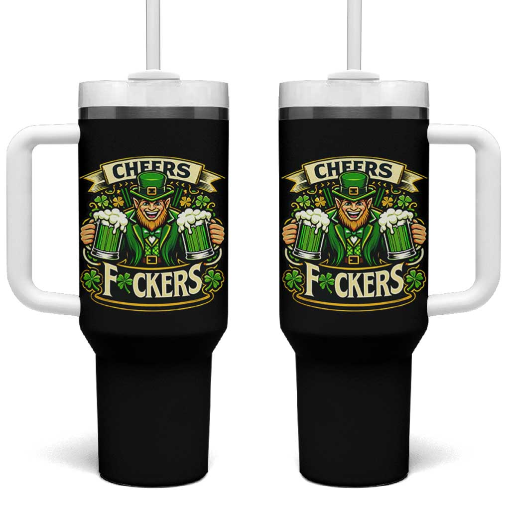 Cheers Fckers Tumbler With Handle Funny Leprechaun St Patricks Day Party