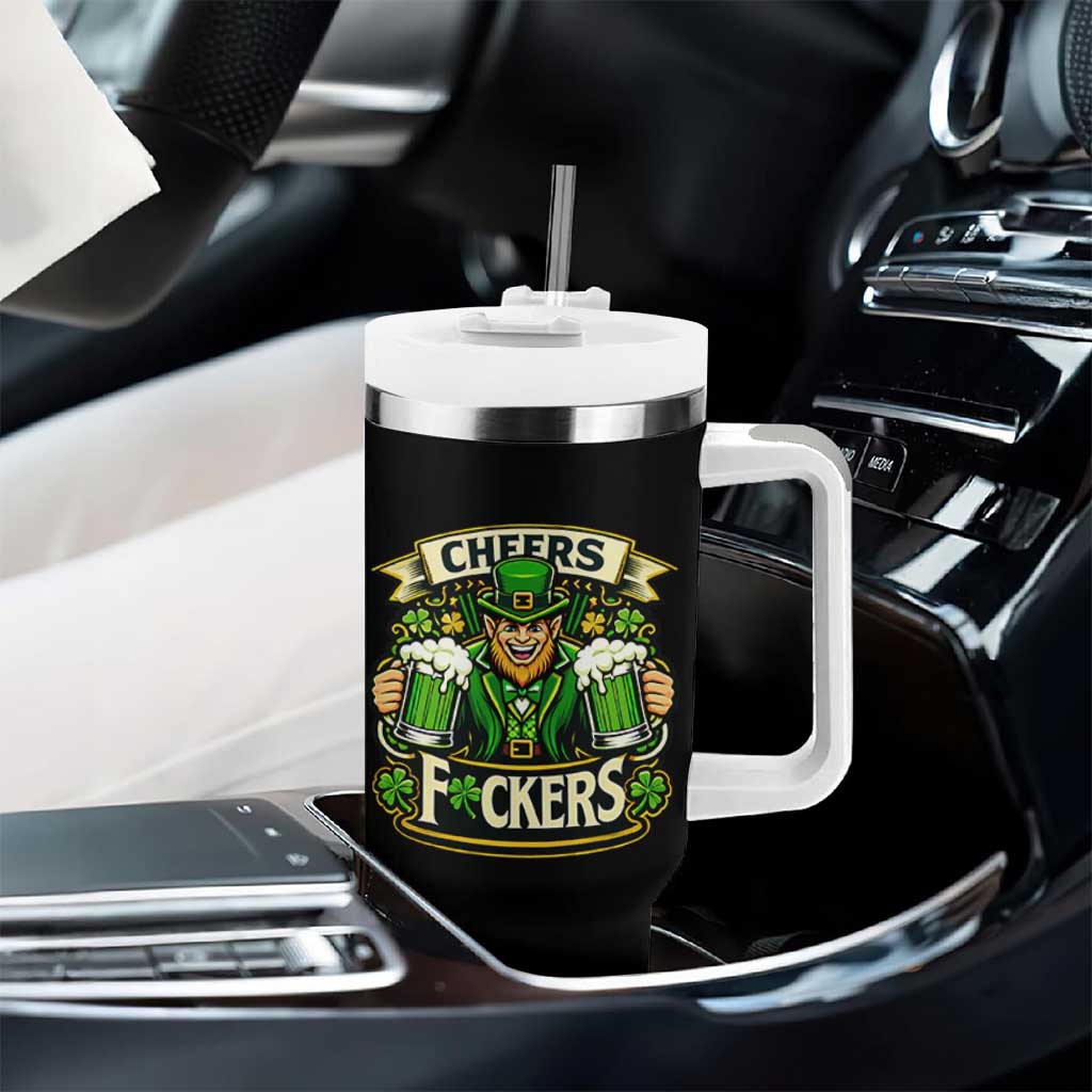 Cheers Fckers Tumbler With Handle Funny Leprechaun St Patricks Day Party