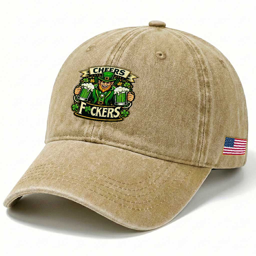 Cheers Fckers Washed Cotton Baseball Cap Funny Leprechaun St Patricks Day Party