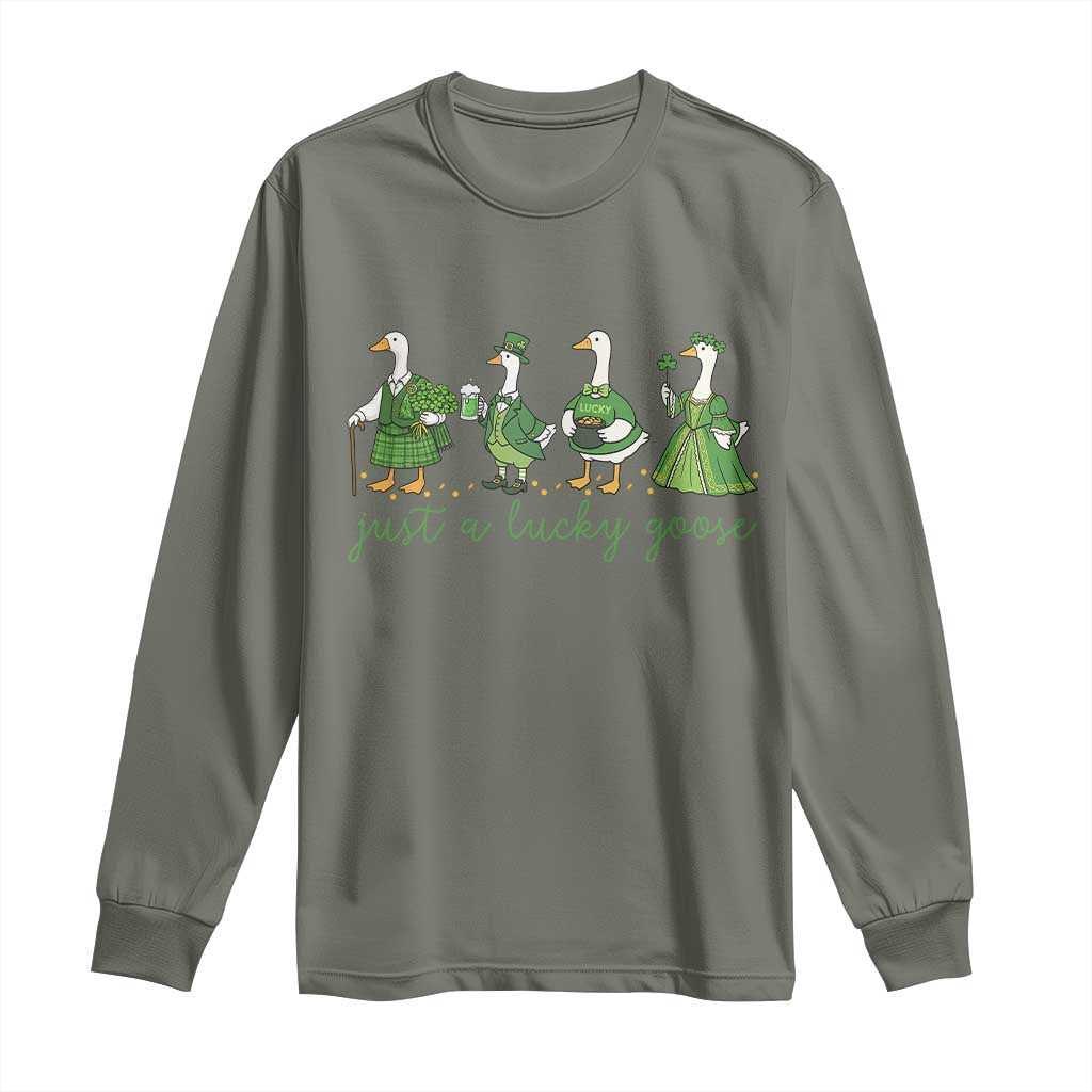 Just A Lucky Goose Long Sleeve Shirt Funny St Patricks Day Irish Gift
