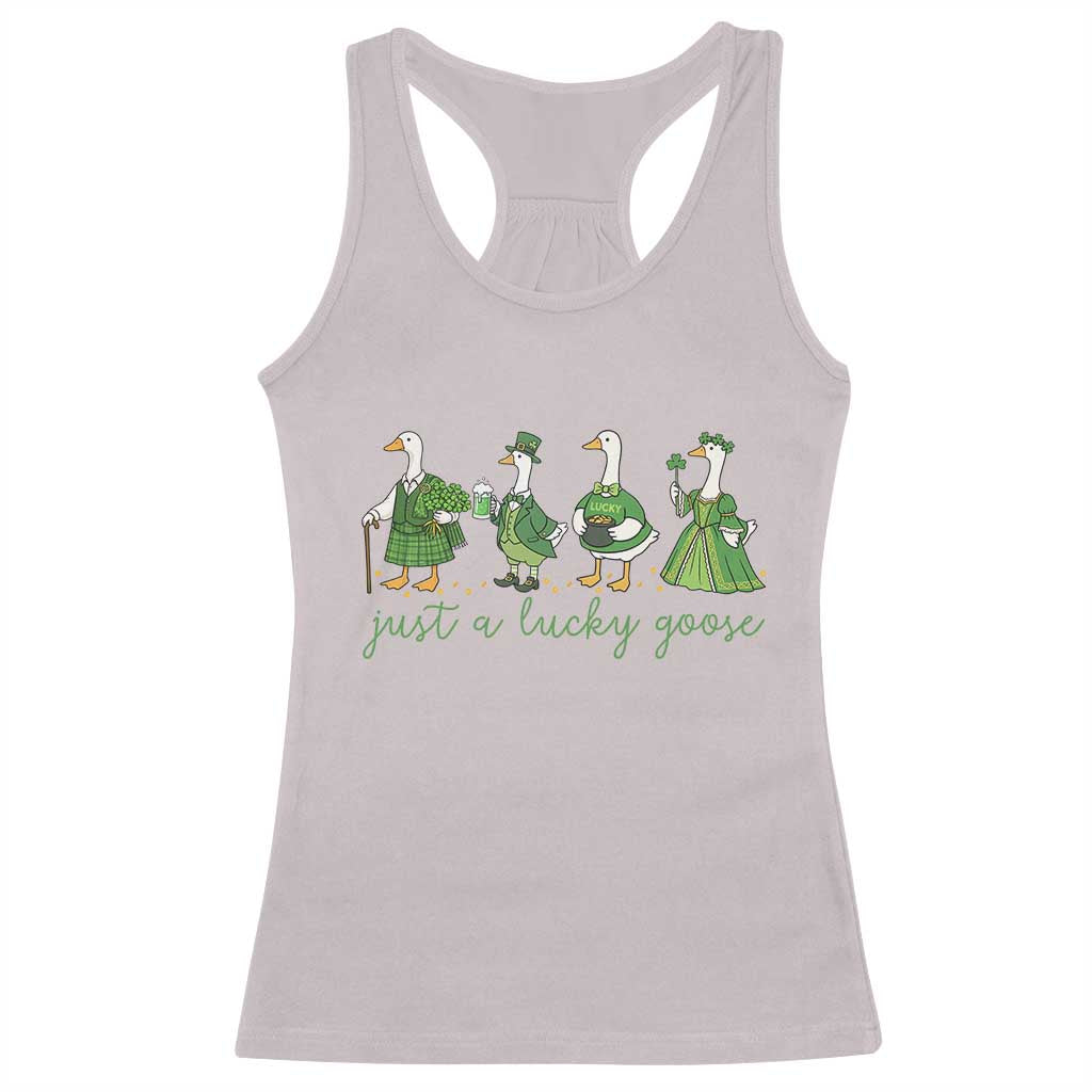 Just A Lucky Goose Racerback Tank Top Funny St Patricks Day Irish Gift