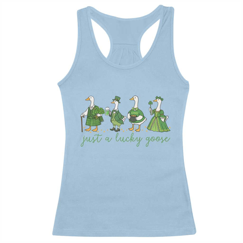 Just A Lucky Goose Racerback Tank Top Funny St Patricks Day Irish Gift