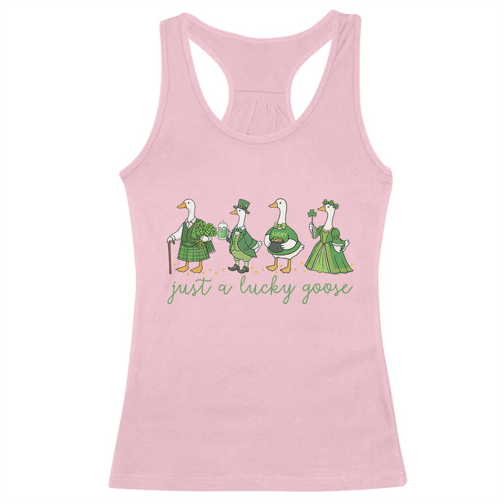 Just A Lucky Goose Racerback Tank Top Funny St Patricks Day Irish Gift