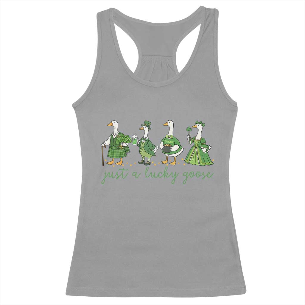 Just A Lucky Goose Racerback Tank Top Funny St Patricks Day Irish Gift