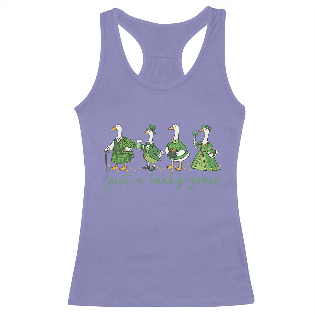 Just A Lucky Goose Racerback Tank Top Funny St Patricks Day Irish Gift