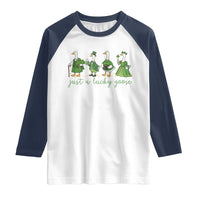 Just A Lucky Goose Raglan Shirt Funny St Patricks Day Irish Gift