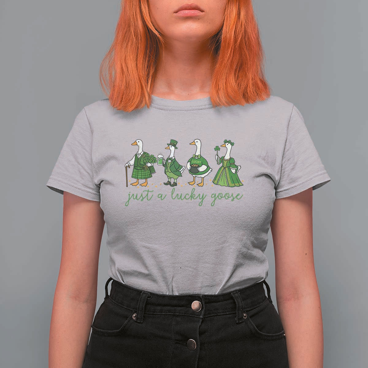 Just A Lucky Goose T Shirt For Women Funny St Patricks Day Irish Gift