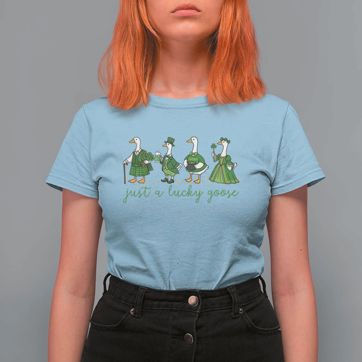 Just A Lucky Goose T Shirt For Women Funny St Patricks Day Irish Gift