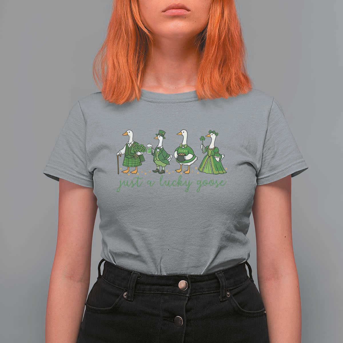 Just A Lucky Goose T Shirt For Women Funny St Patricks Day Irish Gift