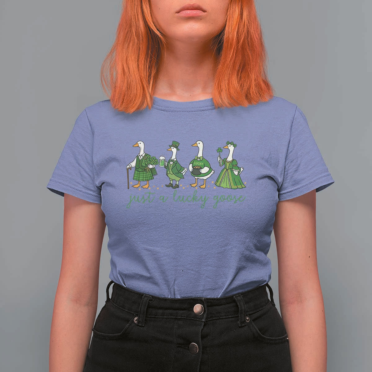Just A Lucky Goose T Shirt For Women Funny St Patricks Day Irish Gift