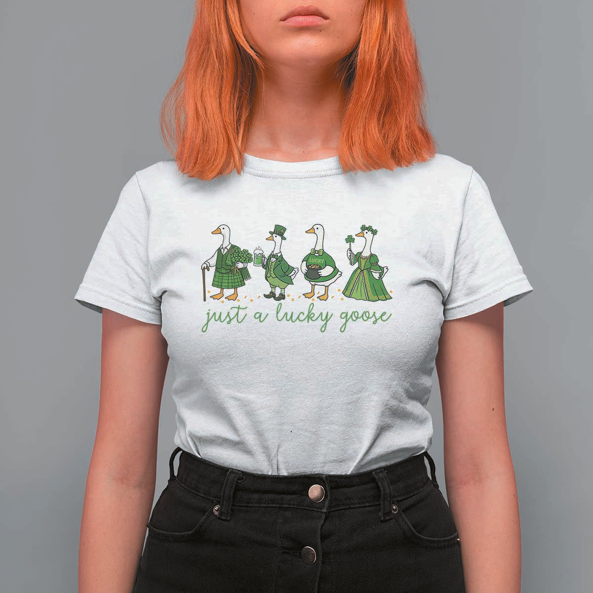 Just A Lucky Goose T Shirt For Women Funny St Patricks Day Irish Gift