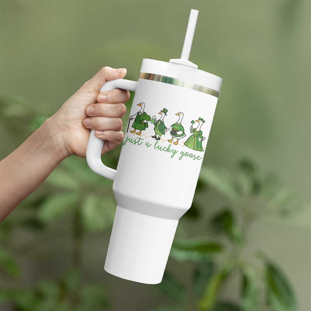 Just A Lucky Goose Tumbler With Handle Funny St Patricks Day Irish Gift