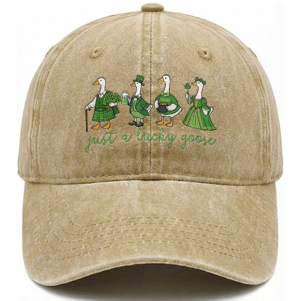 Just A Lucky Goose Washed Cotton Baseball Cap Funny St Patricks Day Irish Gift