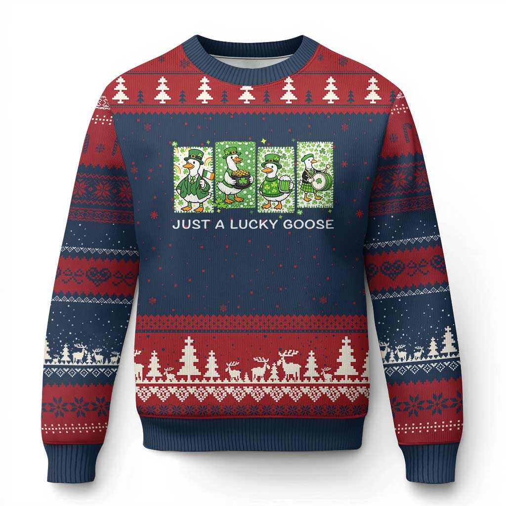 Just A Lucky Goose Ugly Christmas Sweater Funny Irish Crew St Patricks Day