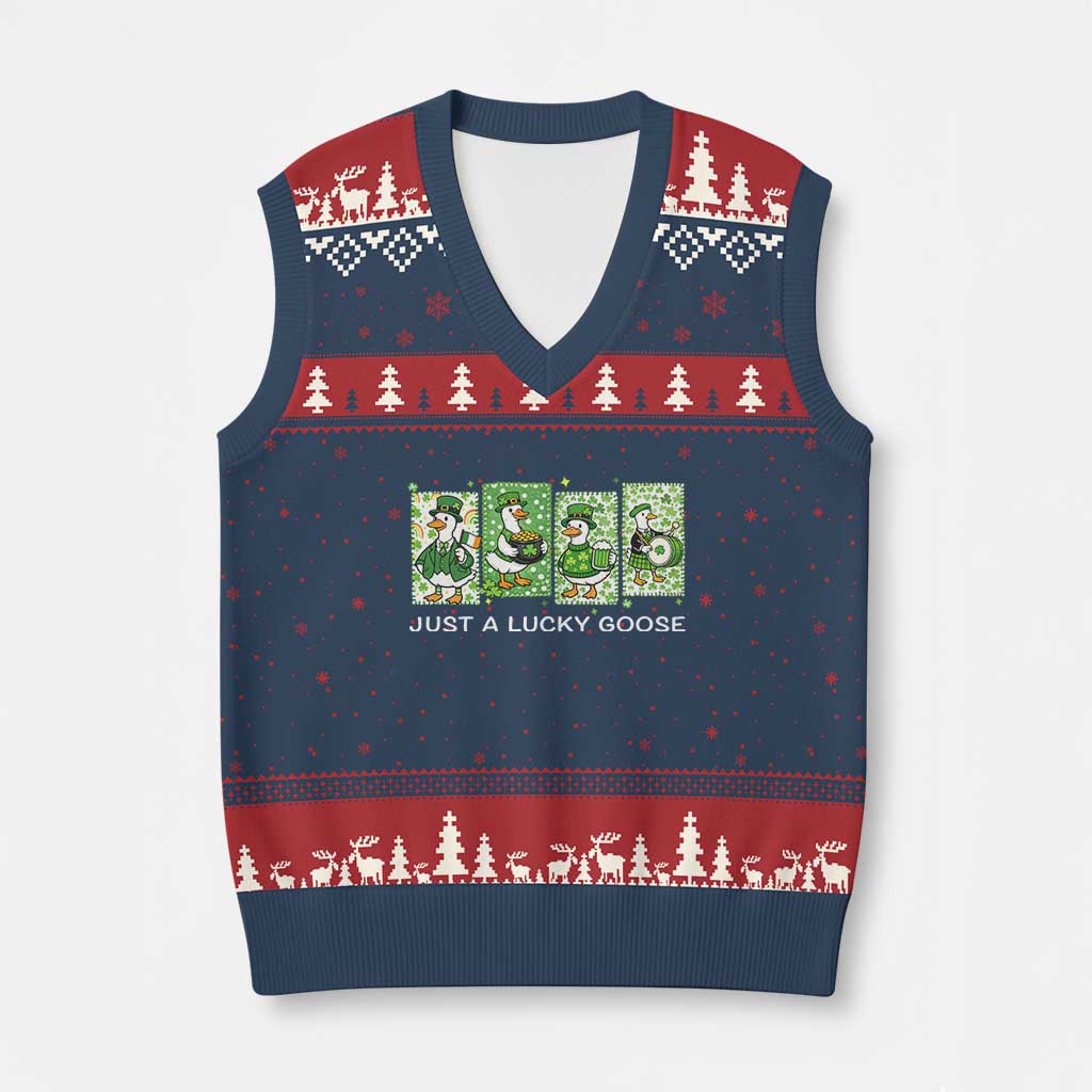Just A Lucky Goose V-Neck Knit Sweater Vest Funny Irish Crew St Patricks Day