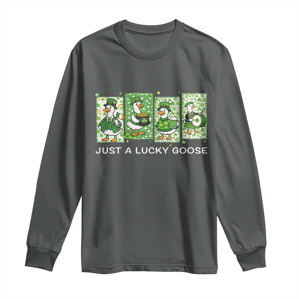 Just A Lucky Goose Long Sleeve Shirt Funny Irish Crew St Patricks Day