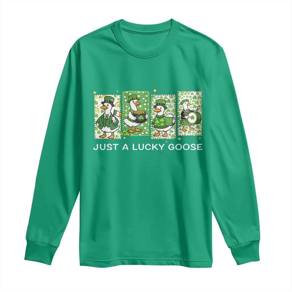 Just A Lucky Goose Long Sleeve Shirt Funny Irish Crew St Patricks Day