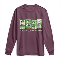 Just A Lucky Goose Long Sleeve Shirt Funny Irish Crew St Patricks Day