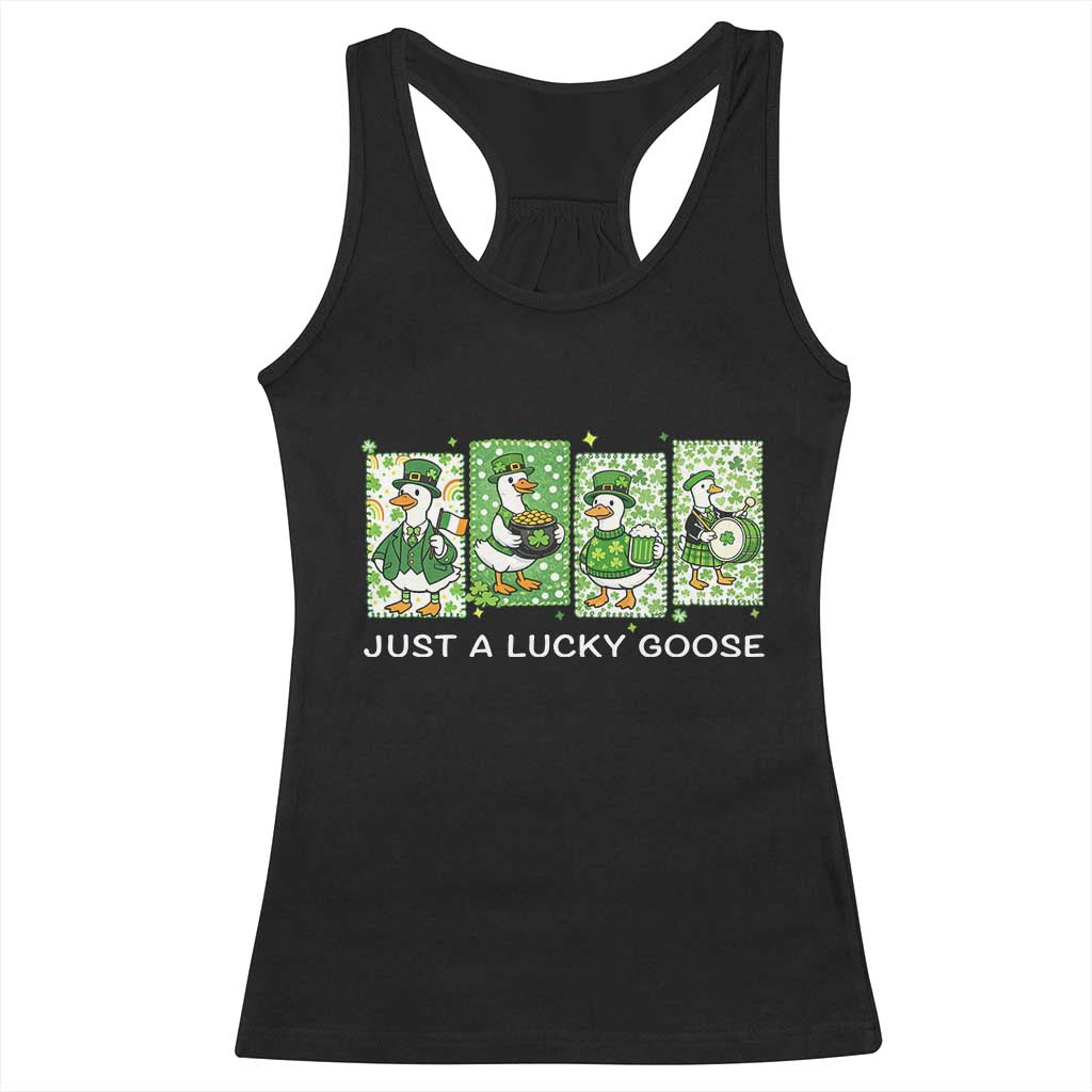Just A Lucky Goose Racerback Tank Top Funny Irish Crew St Patricks Day