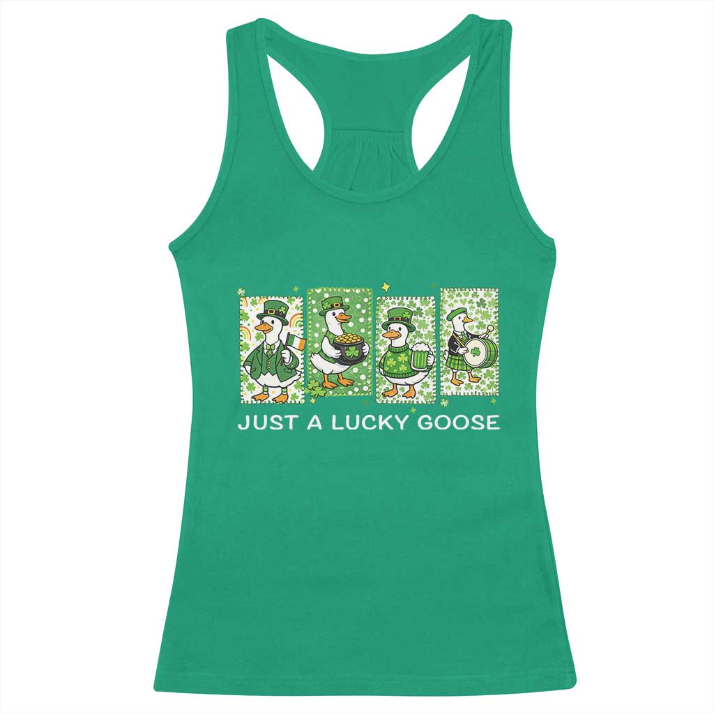 Just A Lucky Goose Racerback Tank Top Funny Irish Crew St Patricks Day