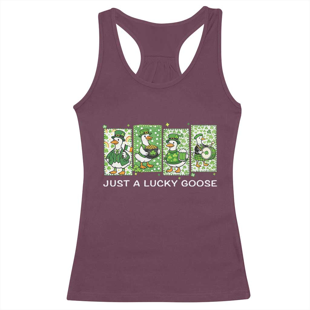 Just A Lucky Goose Racerback Tank Top Funny Irish Crew St Patricks Day