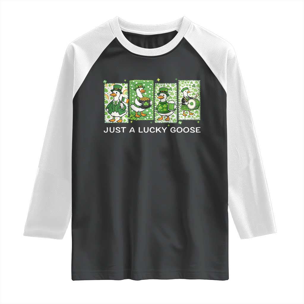 Just A Lucky Goose Raglan Shirt Funny Irish Crew St Patricks Day