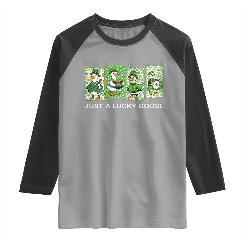 Just A Lucky Goose Raglan Shirt Funny Irish Crew St Patricks Day